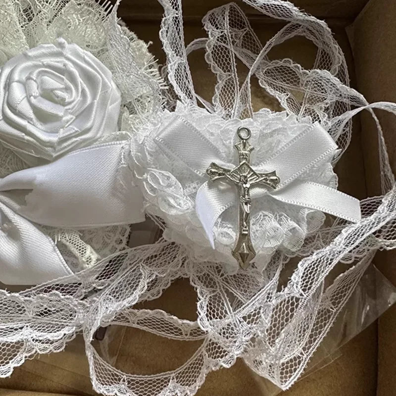 Halloween Punk Gothic Cross Eye Mask Cosplay Lolita Eye Patch Lace Heart Bow Eyewear Accessories Carnival Props SS69