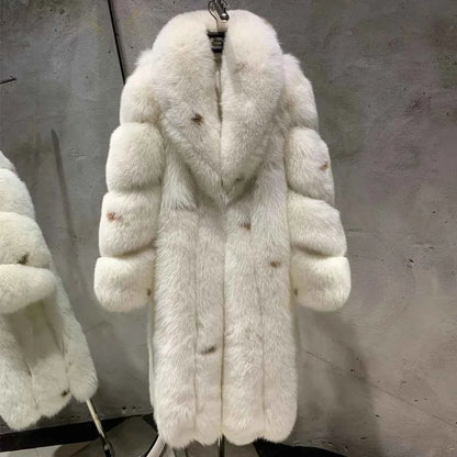 Winter Long Fur Coats Winter Female Natural Fox Fur OutWear Full Pelt Real Fox Fur Jackets with Long Sleeve