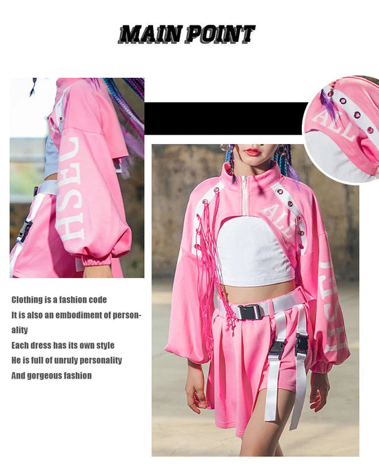 ZZL K-pop Stage Girls' Fashionable Outfit Jazz Dance Performance Suit Kids Hip-hop Fashion Costume Cool Children's Runway Wear SS69