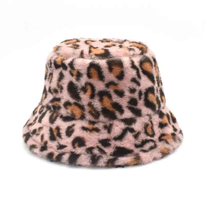 Winter Bucket Hat Women's Fashion Leopard Panama Warm Hats Female Vintage Faux Fur Fisherman Cap Hats For Women Dropshipping