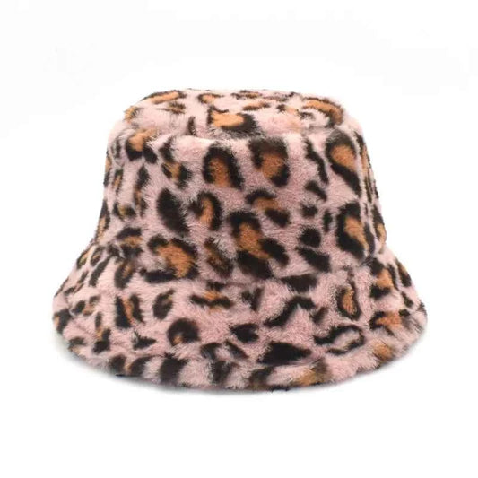 Winter Bucket Hat Women's Fashion Leopard Panama Warm Hats Female Vintage Faux Fur Fisherman Cap Hats For Women Dropshipping