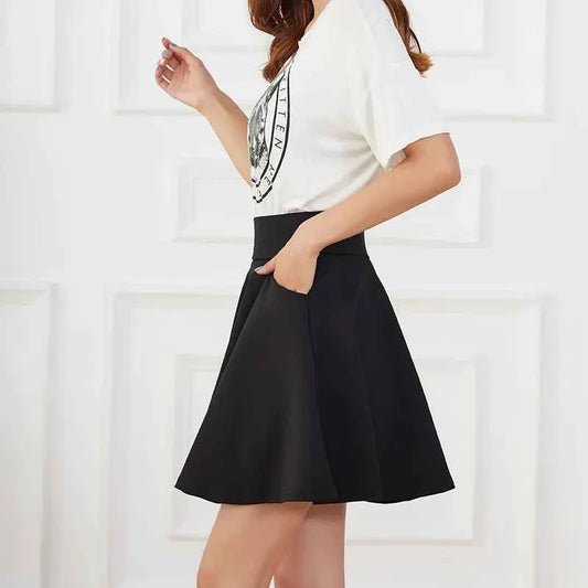 New Black Pocket Shorts Skirt Women's Basic Safety Pants Skirts School Flared Casual Mini Skater Medium Pleated Plus Size 4XL