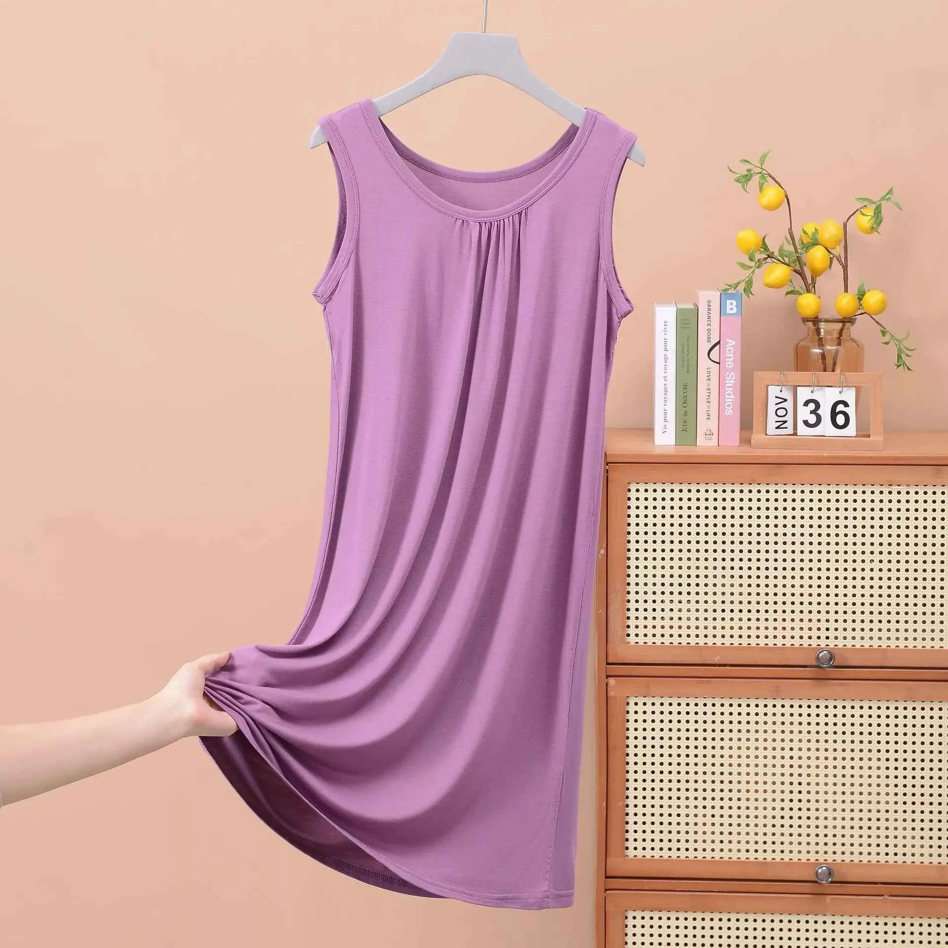 Plus size XL to 8XL Modal sleeveless sleepdress Summer lady's tank dress Loose camisole nightdress comfort dresses
