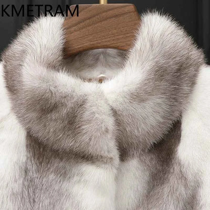 KMETRAM 100% Cross Mink Fur Jacket Woman Mid Length Real Fur Coat Winter Women Clothing Furry Jackets 2025 шуба женская