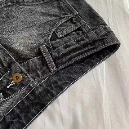 Vintage Denim Shorts Women Summer Black Grey Washed Low Waist Elastic Skinny Hot Shorts Jeans SS69