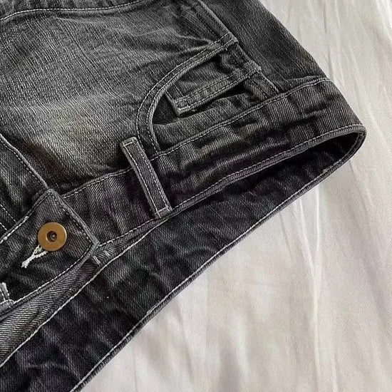 Vintage Denim Shorts Women Summer Black Grey Washed Low Waist Elastic Skinny Hot Shorts Jeans SS69