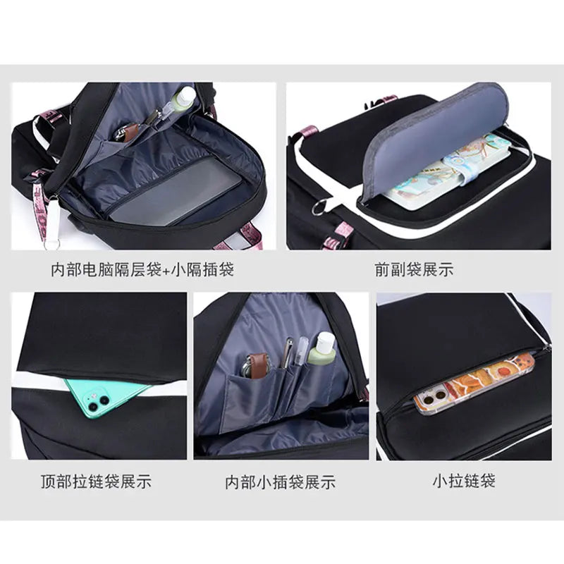 Sanrio Kuromi Large Capacity Backpack for Students Cartoon Letter A-Z Printed Schoolbag Fashion Book Stationery Storage Bag Gift SS69