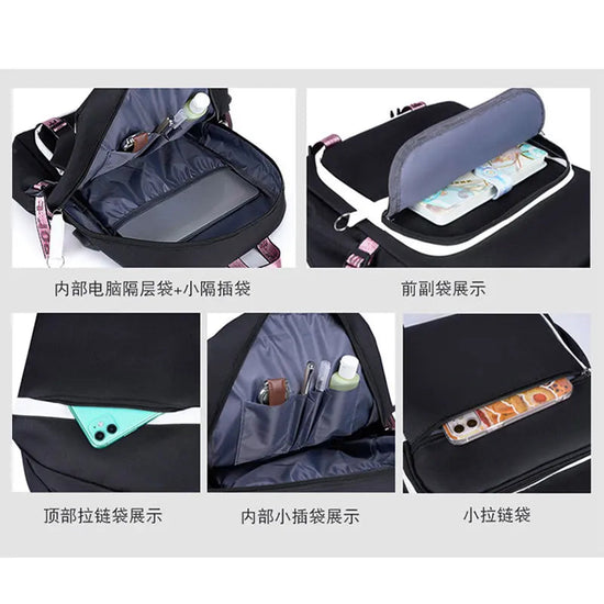 Sanrio Kuromi Large Capacity Backpack for Students Cartoon Letter A-Z Printed Schoolbag Fashion Book Stationery Storage Bag Gift SS69