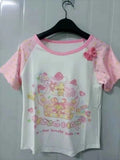 Japanese Sweet Kawaii Cartoon Polka Dot Print T-shirt Women Loose Casual Contrast Color Cute Graphic Tees Y2k Aesthetic Tops New
