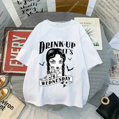 Wednesday Addams Women Casual T-shirt Summer Adult Cartoon Printed Tee Tops Girls Round Neck Clothing Short Sleeve Fashion Gifts SS69 9.69 ADD31 / 4XL