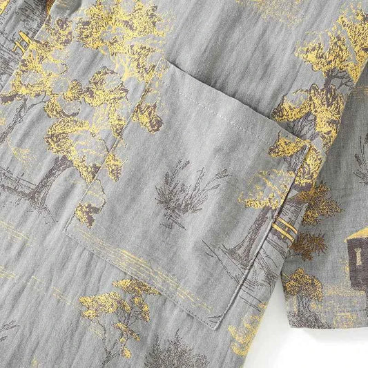 Men's Spring and Autumn Kimono Robes with Long Pants Pajamas Set Home Clothes Cotton Loose Pijama Masculino Clothes