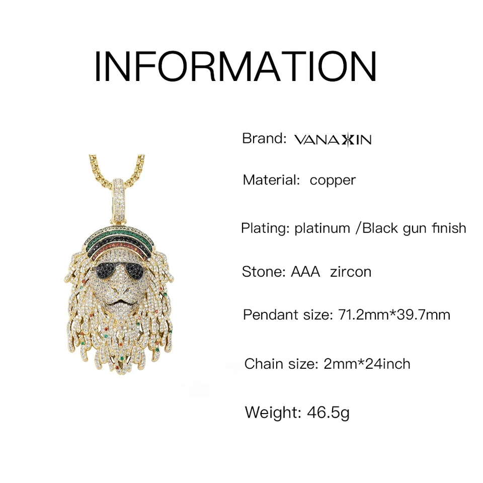 VANAXIN Cool Lion Head Design Pendants  Necklaces Handsome for Men Big Punk Luxury Jewellery Friendship Gift Gold Color Gift SS69