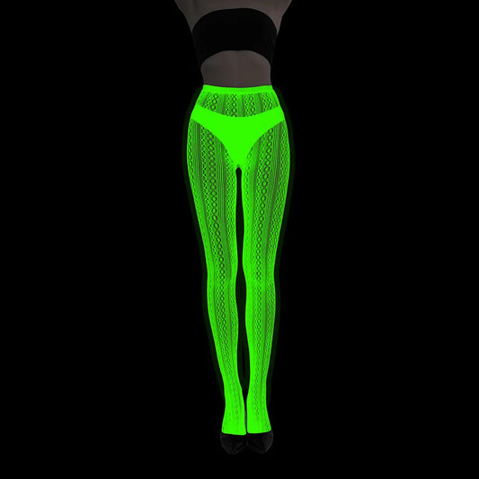 Women Glow in The Dark Fishnet Tight Rose Pattern Fishnet Tights Luminous Fishnet Halloween Party Festive Dress Up SS69