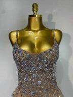 Luxury Rhinestones Sexy Mesh See Through Bodycon Dress Women Birthday Evening Cocktail party Gown Red Carpet Club Stage Outfit