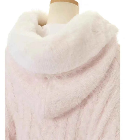 Fall Winter New Sweater Cardigan Women Japanese Mine Sweet Soft Waxy Thick Sweet Pearl Button Hooded Knitted Sweater Cape Jacket