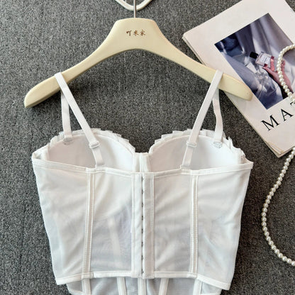 korean fashion mesh summer Fashion fishbone camis Corset  Slim Hotsweet Tank Top Women sweet crop top SS69