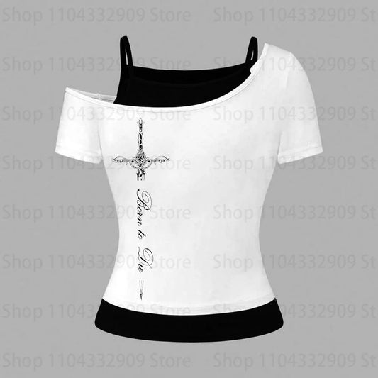 Gothic Grunge Punk Printing Women's Long Sleeve Tee Casual Slim Fit Sexy Chic Emo Girls Crop Top Y2K Harajuku Vintage Streetwear SS69 10.69 WHITE 04 / S