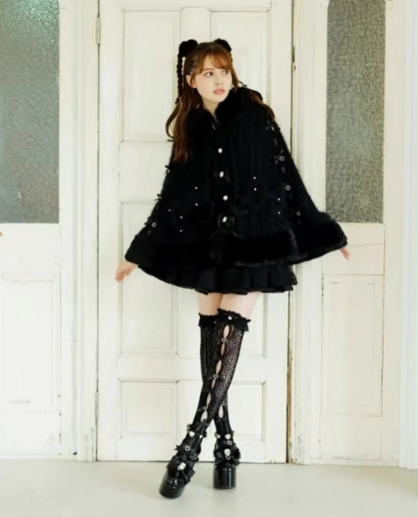 Godivana Lolita Faux Rabbit Fur Cape with Batwing Sleeves