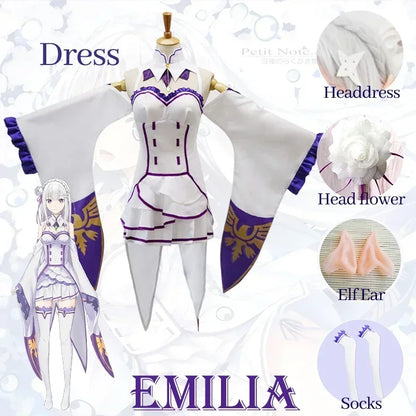 SS69 Emilia Cosplay Costume Set for Women - Anime Dress with Headdress