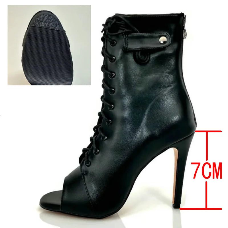 Women's Black Peep-Toe High Heel Stilettos Size 46 New Fashion Brand Party Boots for Ballroom Latin Jazz Dance Sexy Party Shoes SS69 69.69 Black rubber-7CM / 34 / CHINA