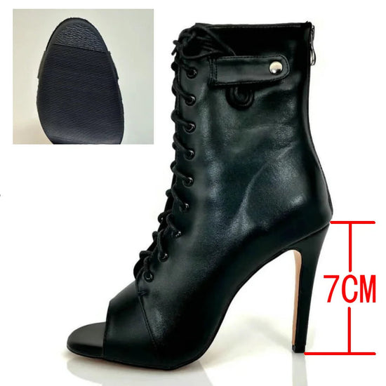 Women's Black Peep-Toe High Heel Stilettos Size 46 New Fashion Brand Party Boots for Ballroom Latin Jazz Dance Sexy Party Shoes SS69 69.69 Black rubber-7CM / 34 / CHINA