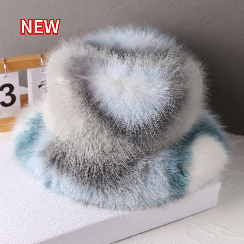 2025 Fluffy Faux Fur Bucket Hats Women Rabbit Fur Warm Thick Plush Winter Hat Lady Fashion Luxury Panama Furry Fisherman Cap Y2k