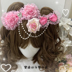 Lace Bow Hairpin with Pearl Chain & Floral Accents