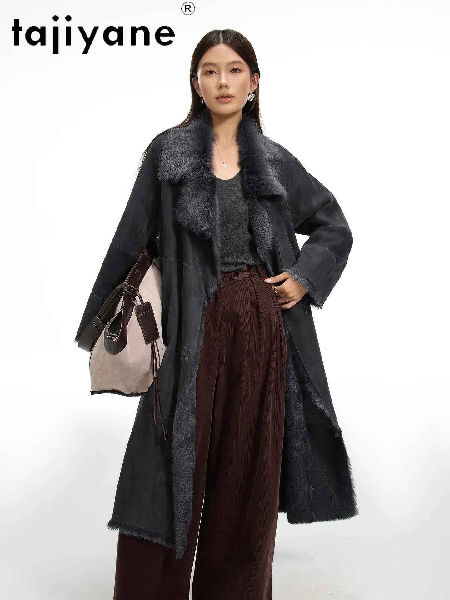 TAJIYANE Natural Tuscany Sheepskin with Wool Attached Coats Long Real Fur Coat Woman Clothing High Quality Winter Outerwear 2025