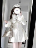 Japanese Mass-Produced Long Wool Collar Coat 20% Wool Waist-Cinching Sweet Girl Long Sleeve Slim Fit Elegant Lolita Woolen Coat