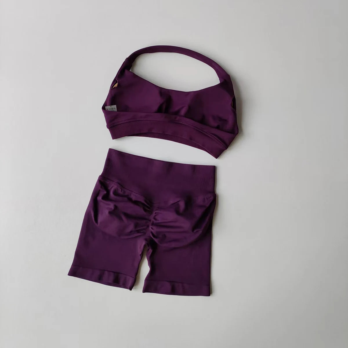2 Pieces Yoga Suit for Women Seamless Fitness Gym Clothes Halter Sports Bra Matching Impact Shorts Workout Sets Gym Outfit SS69 18.69 Grape Purple / M / CN
