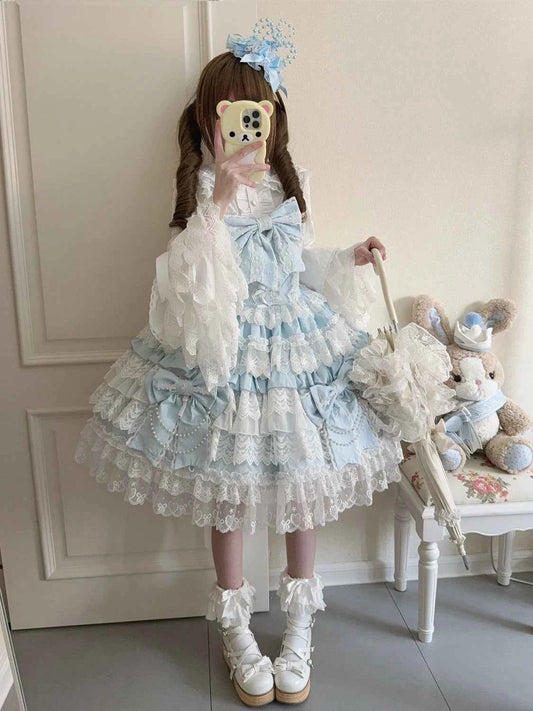 Women's Pink Lolita Dress Cape Set New Spring Women's Sweet Girl Lace Princess Jsk Cake Dress Fairy Suspender Dress Shirt Outfit