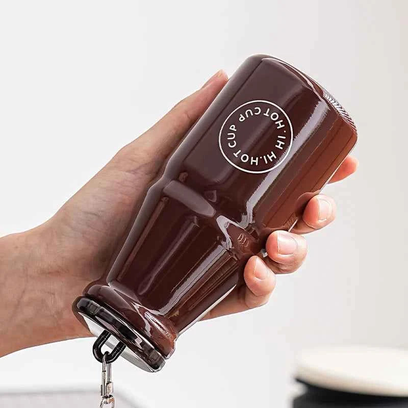 1pc Vintage Milk Coffee Cup 280ml Mini Stainless Steel Pocket Cup Portable Travel Lanyard Direct-Drinking Thermal Cup