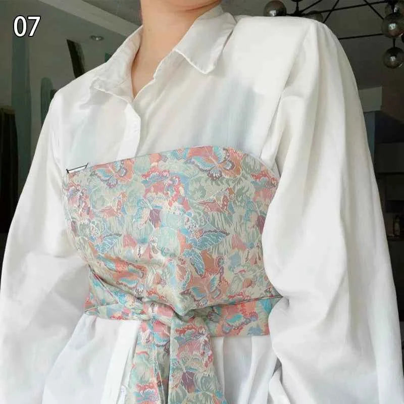 Traditional Japanese Kimono Yukata Obi Belt Crane Floral Printed Haori Belt Brocade Jacquard Waistband Shirt  Decor Accessories