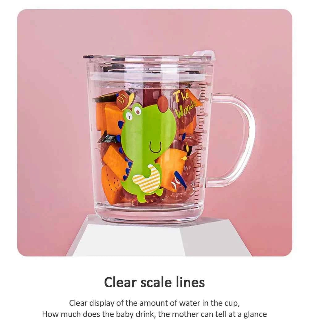 350ml Cute Unicorn Children Milk Cup With Scale Transparent Breakfast Cup With Straw Lid Cartoon Glass Cup For Kids Drinkware