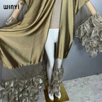 WINYI Catwalk sexy Kimono Women elegant coat Long Sleeve Cardigan abaya dubai luxury beachwear Cover Up dress holiday Caftan