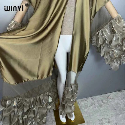 WINYI Catwalk sexy Kimono Women elegant coat Long Sleeve Cardigan abaya dubai luxury beachwear Cover Up dress holiday Caftan