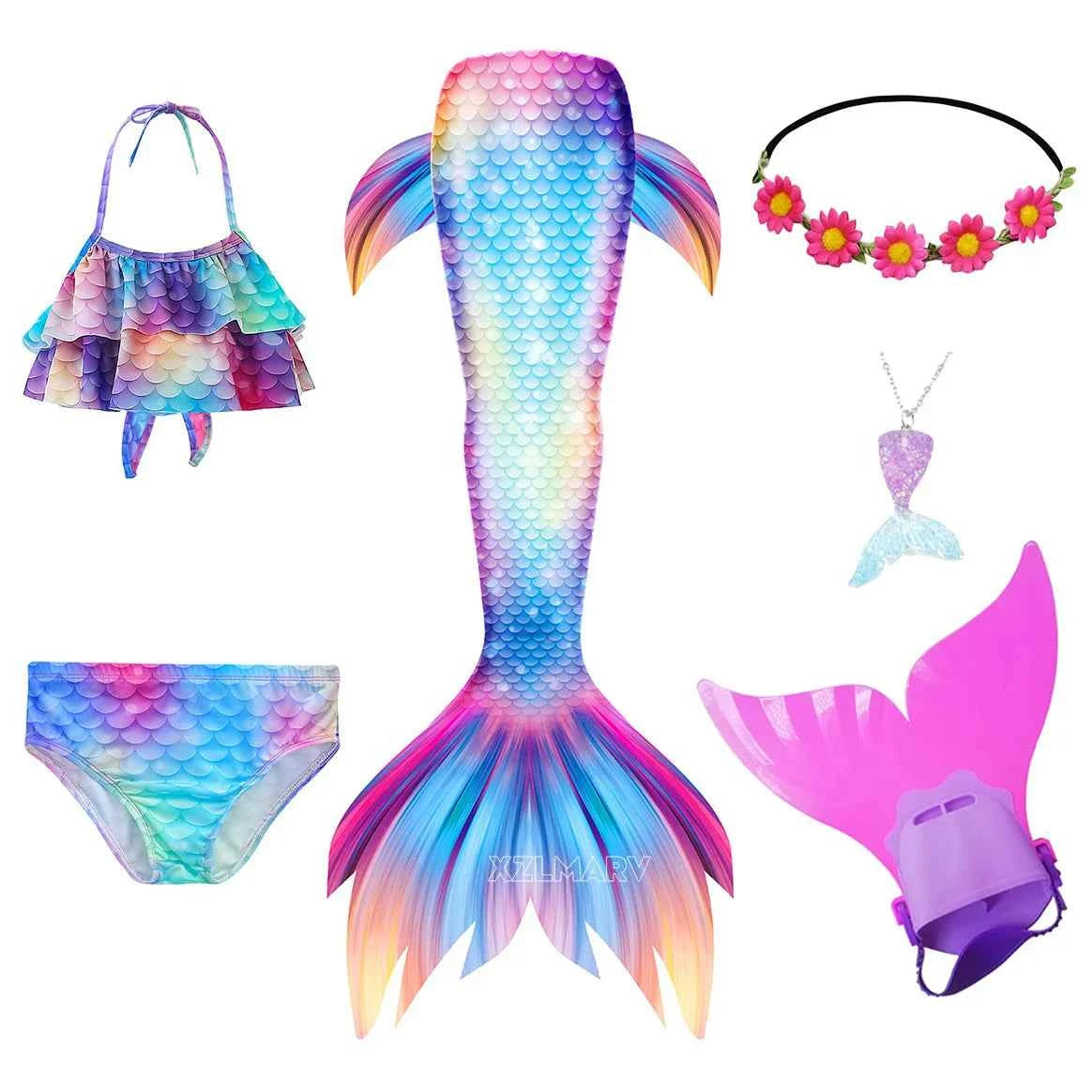 Mermaid Costume for Girl Mermaid Tail for Swimming Can Add Monofin Fin Girls Ariel Mermaid Costumes Cosplay Birthday Gift