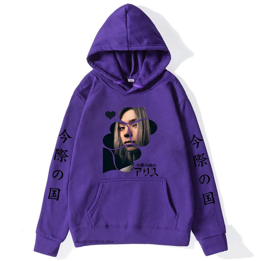 Anime Alice In Borderland Hoodie Chishiya Printed Hoody Women Crewneck Sweatshirts with Hooded Men Long Sleeve Pullover Cool Top SS69 25.69 Purple / XXXL
