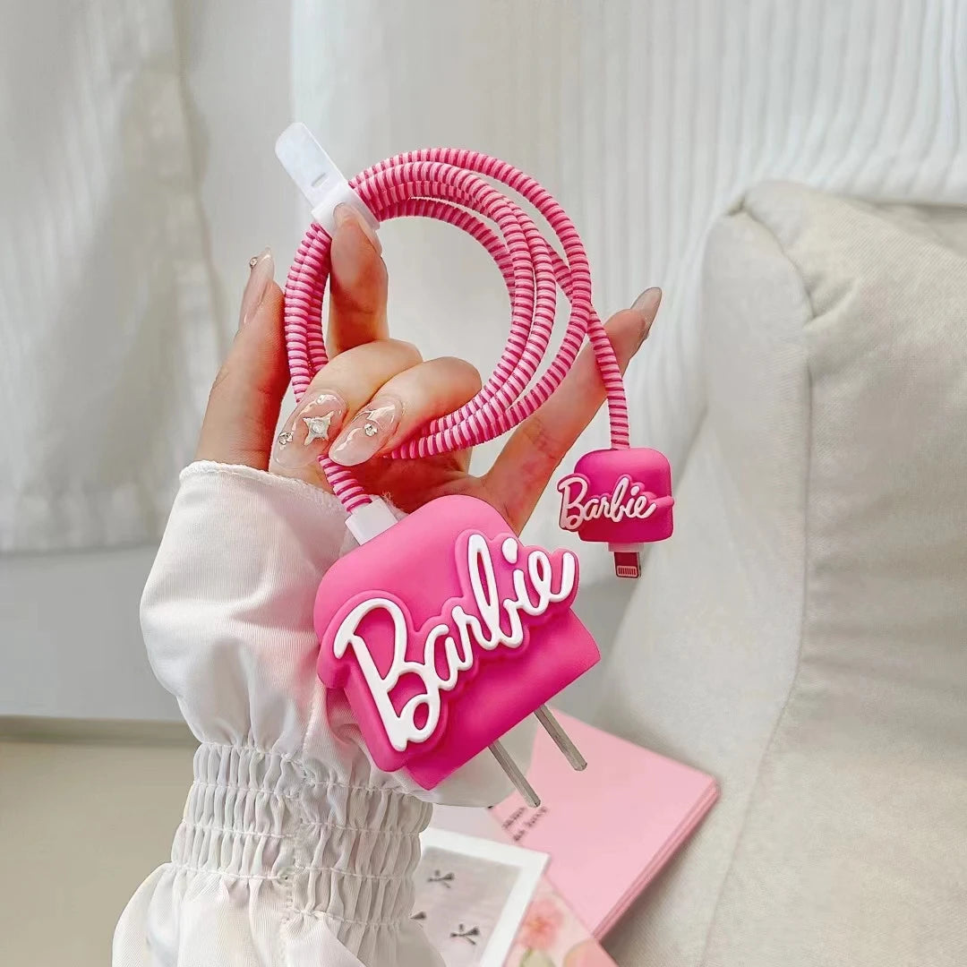 Pink Barbie Cute Data Cable Protective Cover for IPhone 20W Girl Heart Kawaii Anime Fashion Charging Head Protection Sleeve Bag SS69