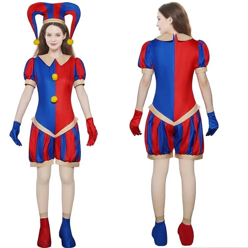 HOMCHEE TRENDS Pomni Cosplay Costume Set with Hat Gloves and Jumpsuit