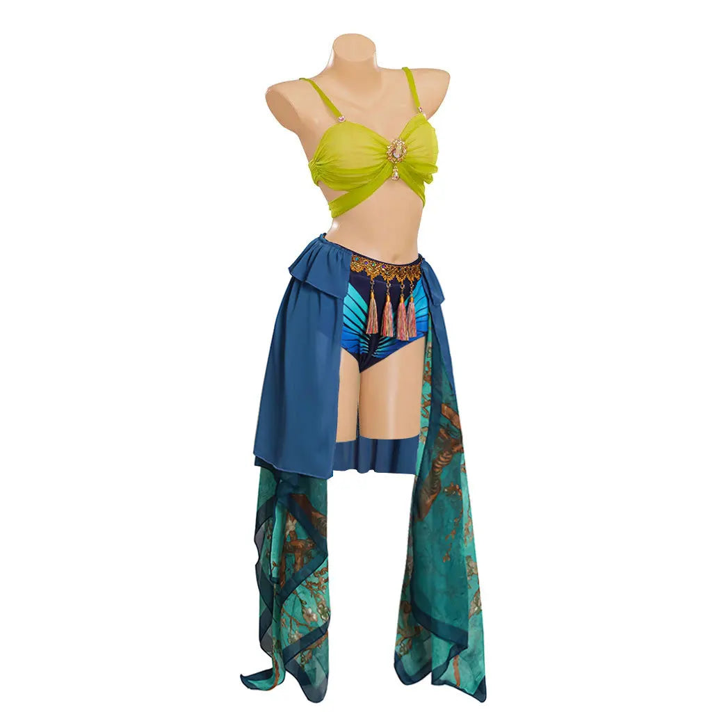 Britney Slave Costume Blue Stage Performance Dress Dance With Snake Bra Shorts Skirts Suit Women Halloween Carnival Party Suit