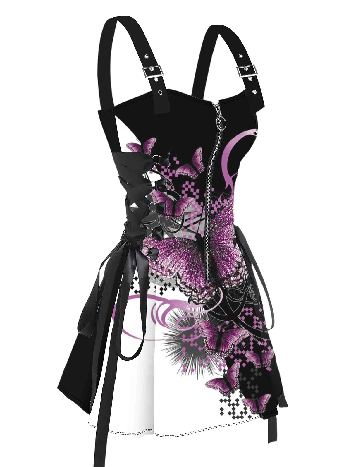 Dressfo 2025 Women's Dresses Allover Rose Print Half Zipper Lace Up Valentine's Day Mini Dress Summer Sleeveless Dress