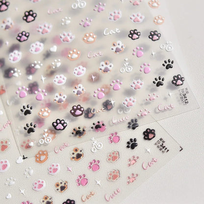 Cute Jelly Pink Cat Paw Print Nail Sticker Kawaii Pink Black Cat Claw 5D Embossed Self-Adhesive Nail Art Sticker Nail Art Decal SS69