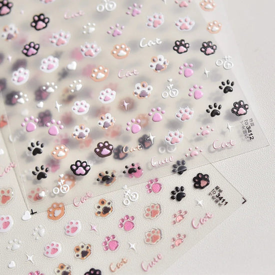 Cute Jelly Pink Cat Paw Print Nail Sticker Kawaii Pink Black Cat Claw 5D Embossed Self-Adhesive Nail Art Sticker Nail Art Decal SS69