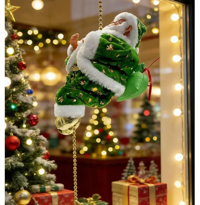 Christmas Doll Decoration Santa Claus Doll Electric Climbing Santa Claus On Beads Chain Moving Figure Hanging Xmas Ornament Gift