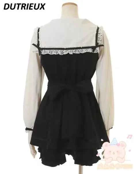 Japanese Style Women's Outfits Sailor Collar Plaid Rhinestone Bow Dress Shorts Set Sweet Lolita Mine Series Dress Two-Piece Suit
