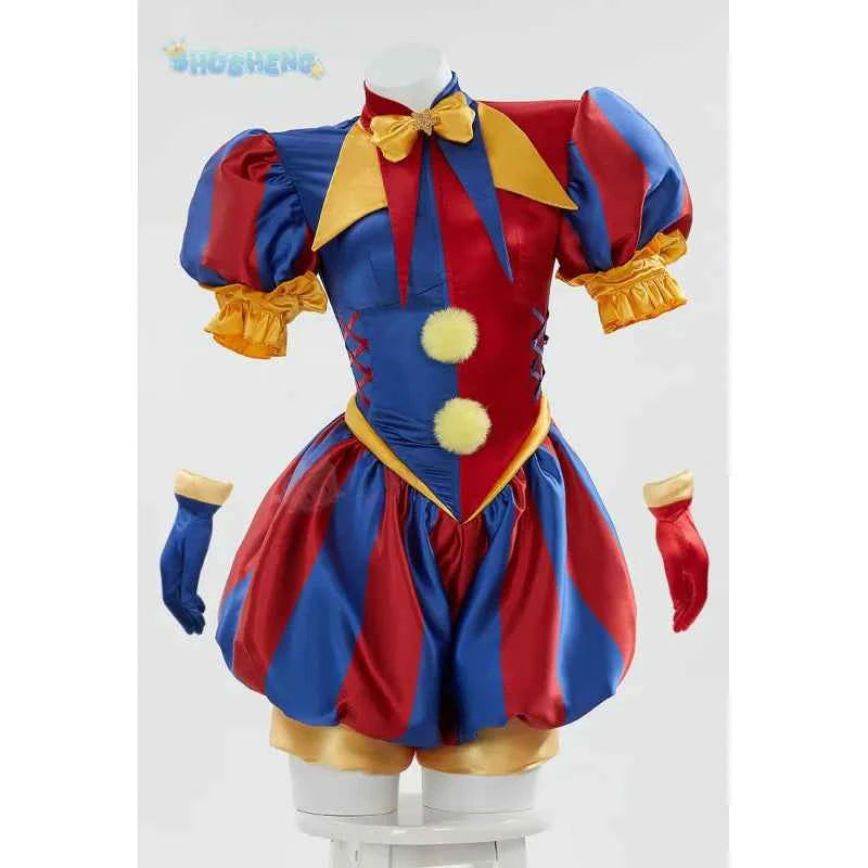 Adult  Digital Circus Cosplay Costumes Pomni Cosplay Masks Set Hat Jumpsuit Cartoon Christmas Halloween Party Cute Clown wig set