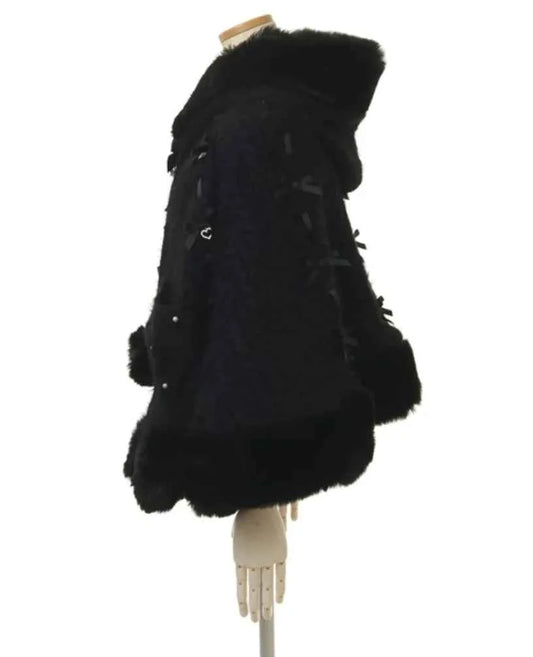 Autumn and Winter Japanese Liz Furry Knitted Cape Coat Sweet Girls Women Mine Series Cute Bow Princess Hooded Kawaii Lolita Coat