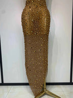 Luxury Rhinestones Sexy Mesh See Through Bodycon Dress Women Birthday Evening Cocktail party Gown Red Carpet Club Stage Outfit