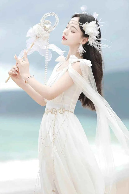 NONSAR God Greek Sweet Vintage Fairy Dress Women Summer Court Style Han Elements Chiffon Elegant floating Strap Long Dresses